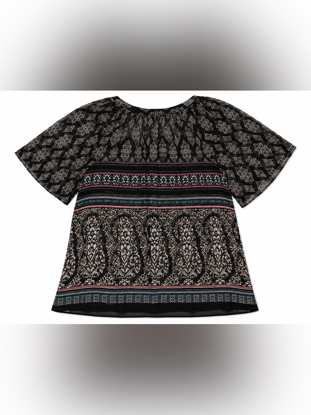 Cato Black Boho Printed Split-Neck Flutter Sleeve Peasant Blouse - Size XXL - Picture 5 of 6